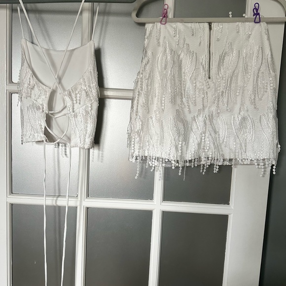 Lulu's Ivory Beaded Cutout Mini Dress - Picture 3 of 5